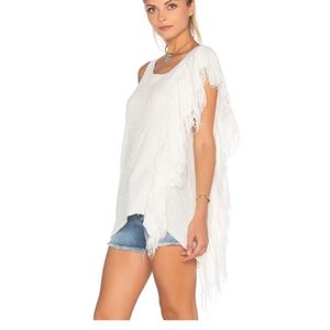 Free People Boho Ivory Treat Me Tender Fringe Sleeveless Slouchy Top Size Medium